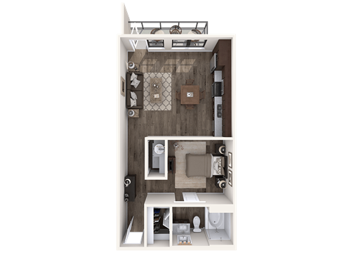 Floor plan for studio, 1 bath, 605 sqft